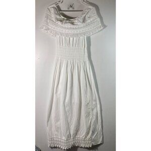 Womens Seaspice Off Shoulder Embroidered Dress Resort Wear White M Peruvian Cott